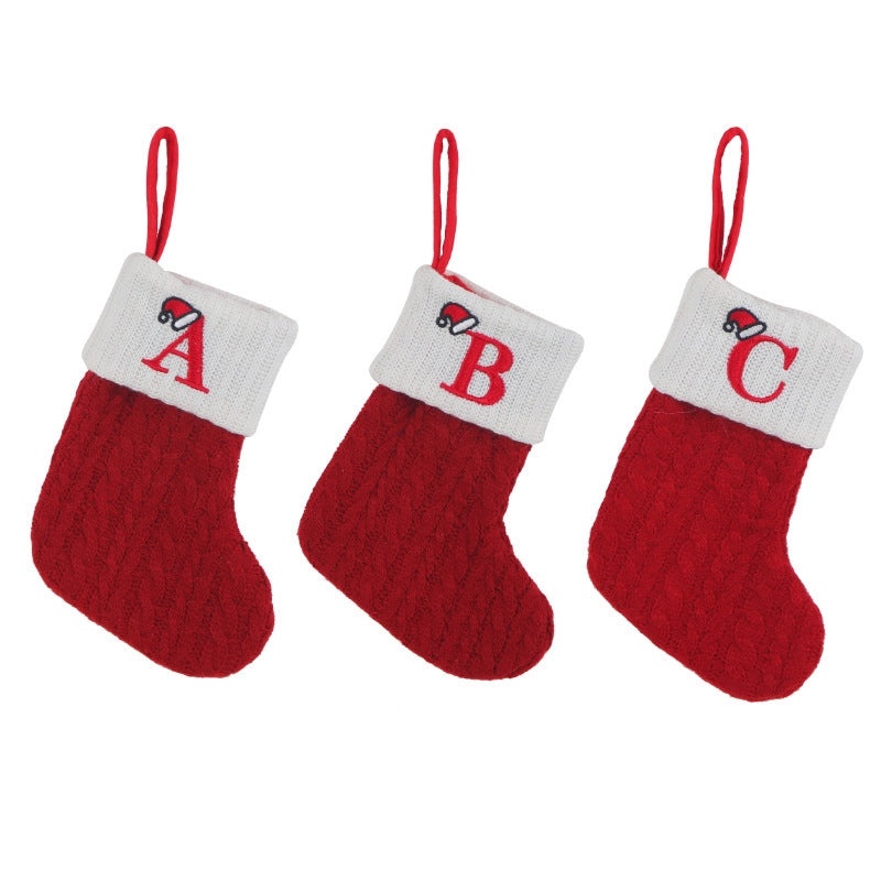 Children's Day Knitted Woolen Socks Candy Gift Bag Embroidered Letters Christmas Stockings|Kids Holiday Decorations