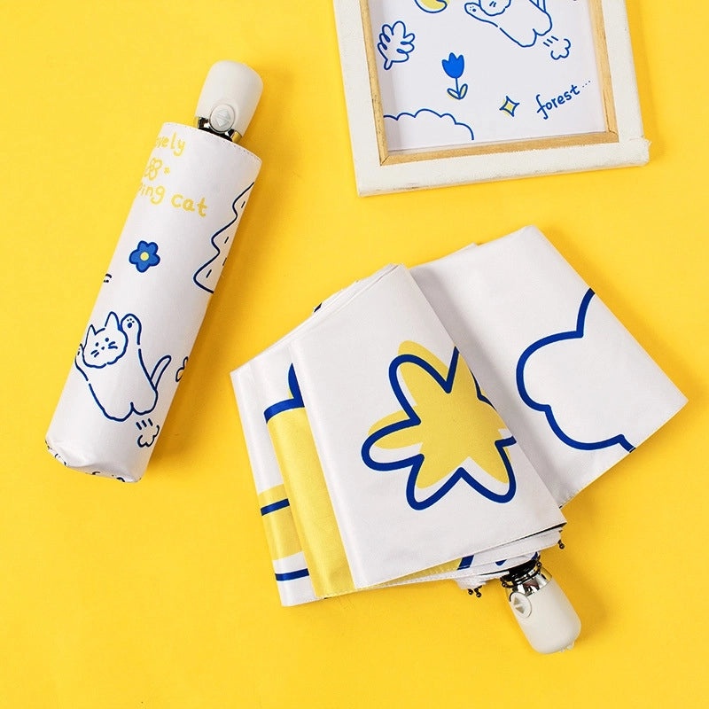 Black Rubber UV Protection Automatic Sunny Umbrella Cute Korean Design Custom Sunscreen Umbrella|Umbrellas & Sun Protection