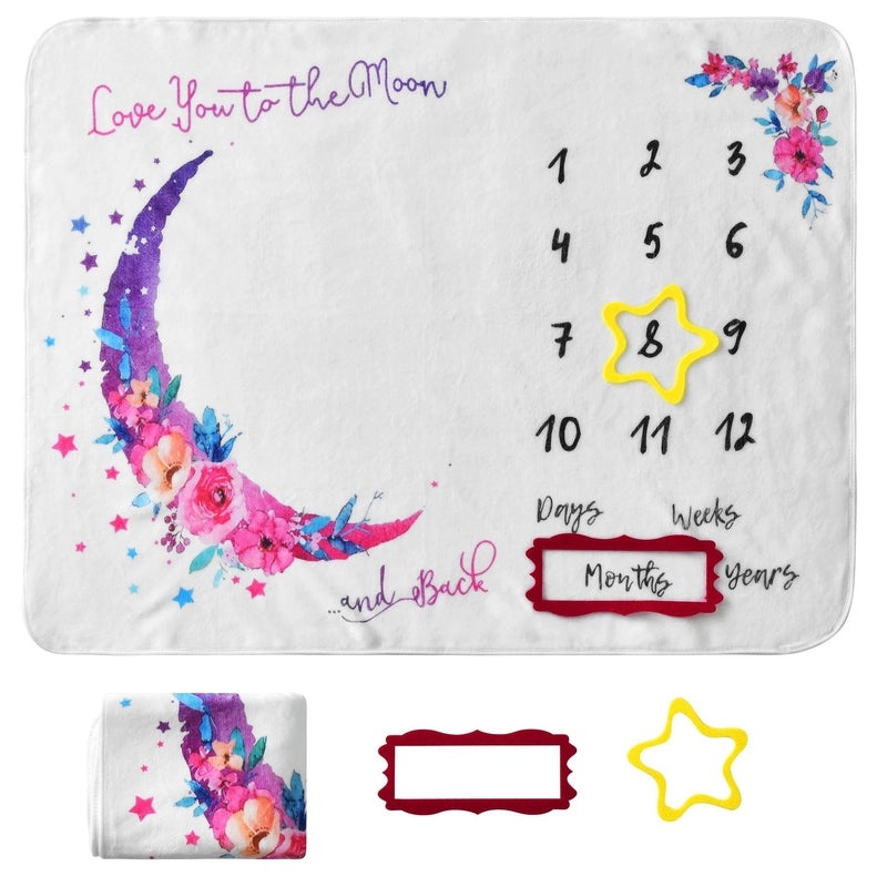 Baby Milestone Growth Double-sided Flannel Blanket for Photos | Baby Photography Props