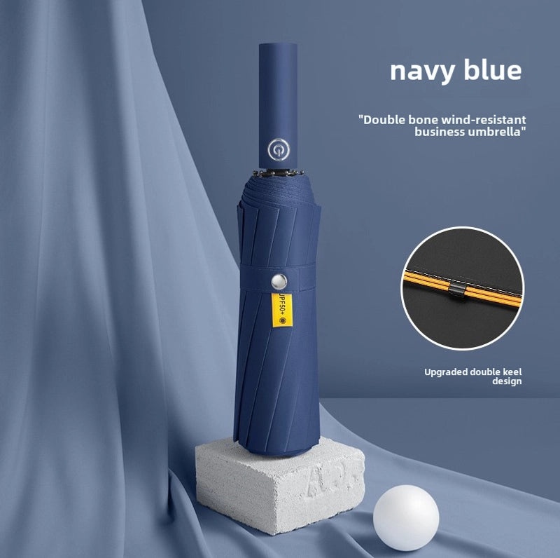 24-bone Large Automatic Three-Fold Umbrella with Black Coating UV Sun Protection Custom Folding Advertising Umbrella|Outdoor Accessories