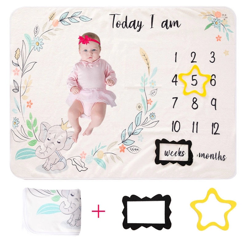 Baby Milestone Growth Double-sided Flannel Blanket for Photos | Baby Photography Props