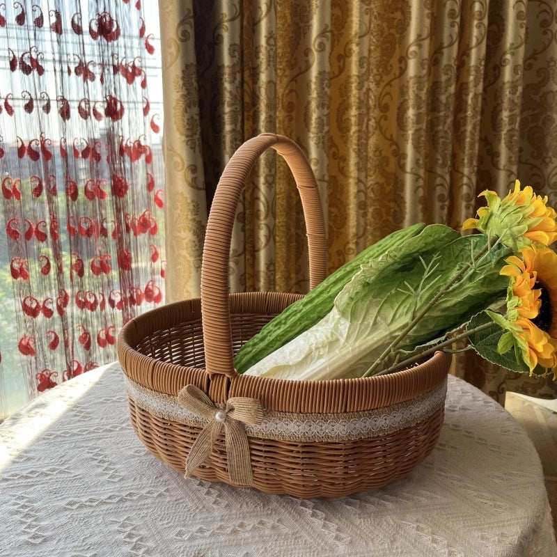 Simple Rustic Solid Color Woven Rattan Storage Basket|Home Storage & Organization