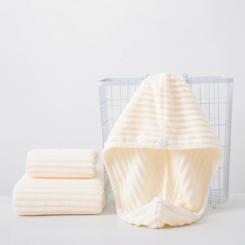 Coral Velvet Corduroy Bath Towel and Shower Cap Set Thick Absorbent Lint-free 3-Piece Household Towel Set|Home Bath Textiles