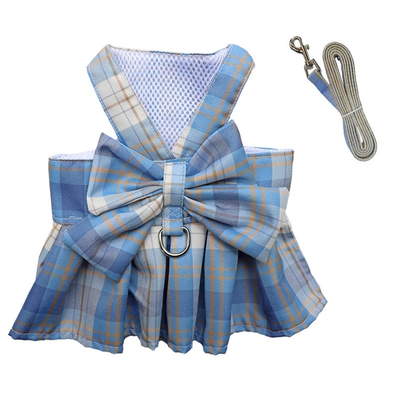 Plaid JK Skirt Pet Leash with Chest Strap Dog Cat Walking Harness and Teddy Hair Accessories|Pet Supplies