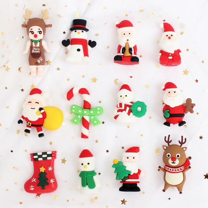 Christmas Cake Decoration Set Soft Glue Plug-in Christmas Tree Santa Snowman Reindeer Holiday Decor|Christmas Cake Decorations