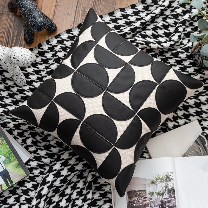 Geometric Pattern Solid Color PU Leather Pillow Covers for Couch Sofa Decor|Home Decor & Cushion Covers