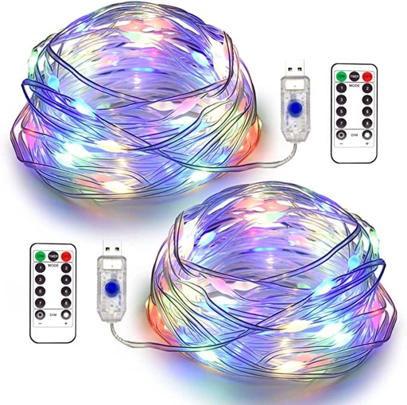 USB Waterproof LED Light String with 8 Functions, Remote Control, Copper & Leather Wire, Battery Box | Home Decor & Lighting