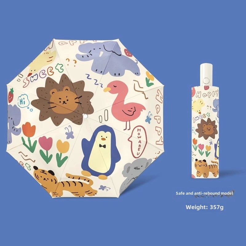 Kids Safety Anti-Rebound Folding Umbrella Cartoon Design Full Automatic Portable Dual-Use for Boys and Girls|Children's Umbrellas