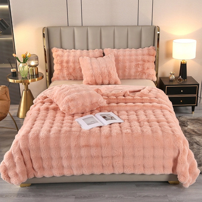 Cozy Solid Color Rabbit Fur Throw Blanket for Bedroom | Home Decor Bedding