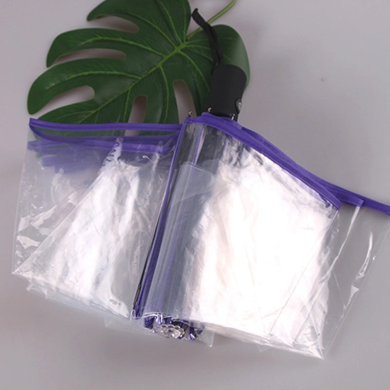 Transparent Folding Umbrella Full Automatic Clear Rain Umbrella Custom Logo Print Promotional Supplies|Umbrellas & Rain Gear