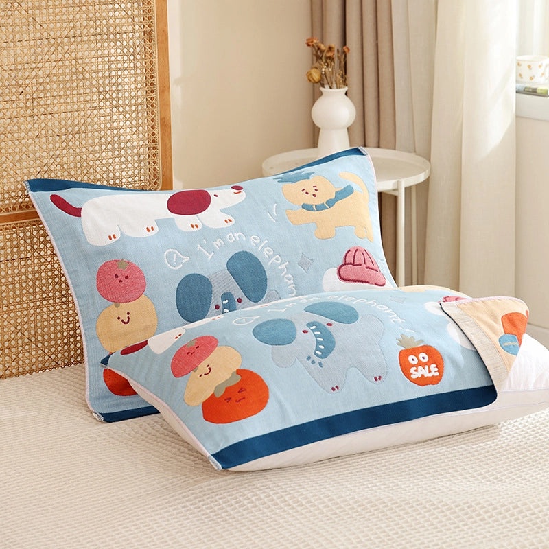 Eight-layer Gauze Soft Pillow Towel Cartoon Couple Design Breathable Household Pillow Cover|Home Textiles
