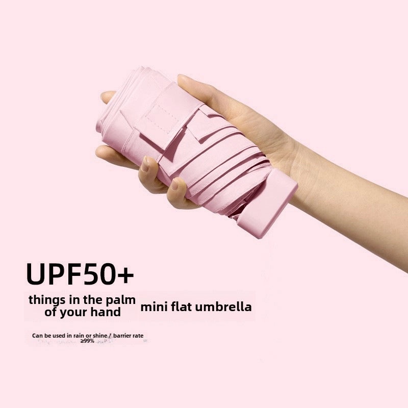 60% Foldable Sun Umbrella Women’s UV Protection Compact Portable Sunscreen Rainproof Dual-Use Mini Card Pocket|Umbrellas & Sun Protection