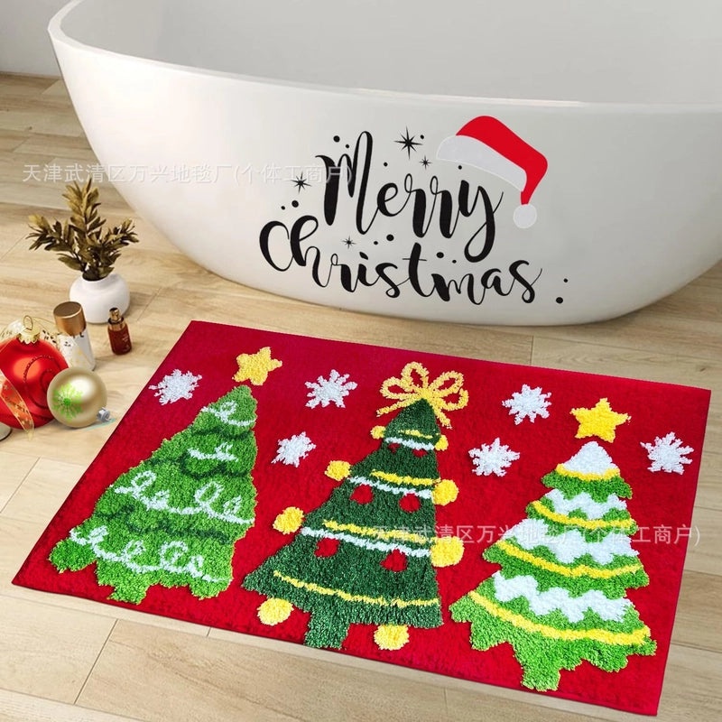 Festive Santa & Reindeer Cashmere-Feel Carpet Bedding for Christmas Vacation|Home Decor Bedding
