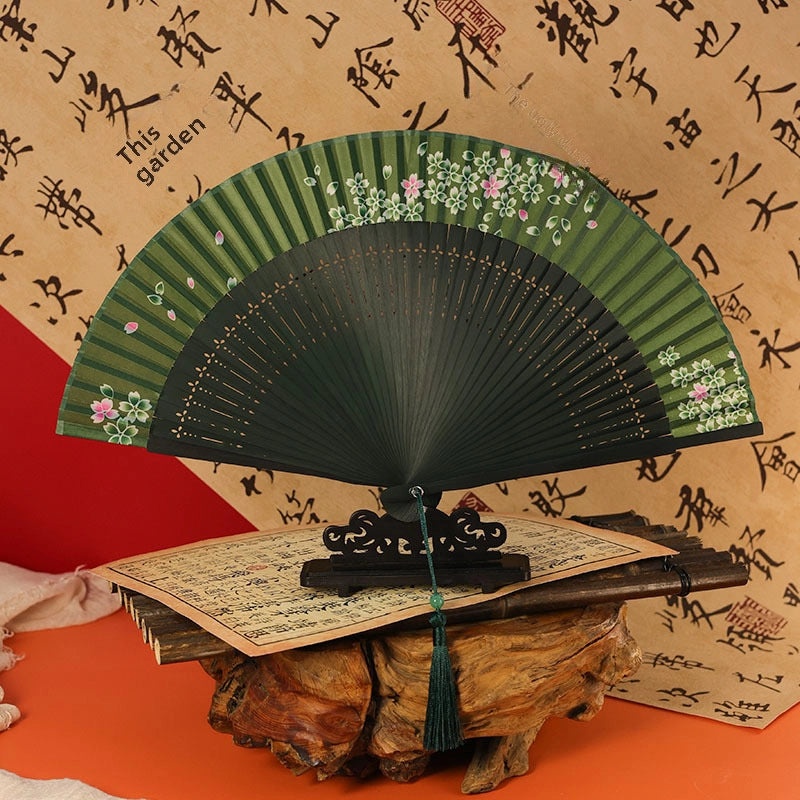 Ancient Style Summer Folding Fan Gradient Yellow Bamboo Silk Cloth Chinese Fan for Men and Women|Accessories & Jewelry