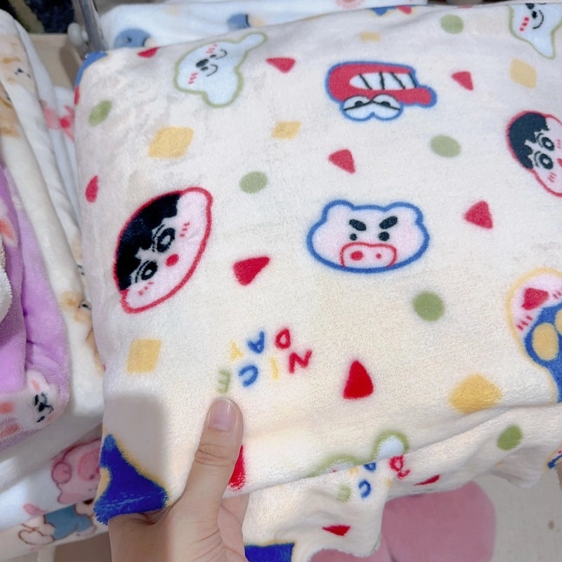 Cozy Cartoon Crayon Plush Flannel Blanket for Autumn Winter | Home & Living Bedding