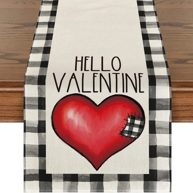 Romantic Heart Shape Rose Linen Table Runner for Valentine’s Day | Home Decor/Table Linens