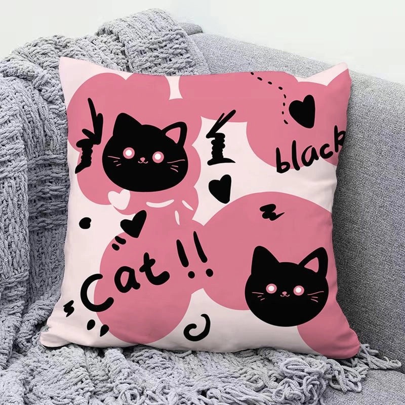 Minimalist Cat Letter Plush Throw Pillow with PP Cotton Filling for Casual Elegant Home Decor|Home Decor