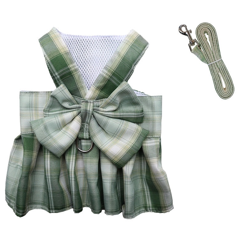 Plaid JK Skirt Pet Leash with Chest Strap Dog Cat Walking Harness and Teddy Hair Accessories|Pet Supplies