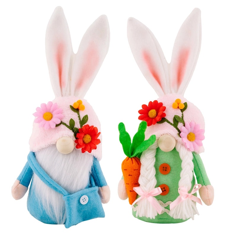 Easter Rabbit Doll with Fresh Flower Hat Holding Radish - Office & Home Decoration | Seasonal Decor