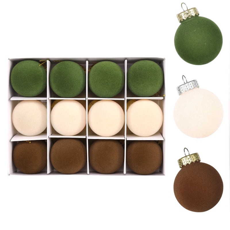 Flocking Christmas Ball Ornaments for Pets 6cm 12PCS Multicolor Plastic Tree Decorations|Christmas Ornaments