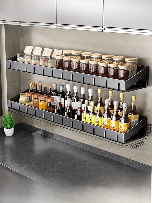 Punch-free Wall-mounted Kitchen Storage Rack Gray Seasoning Holder Space-saving Organizer|Kitchen Storage
