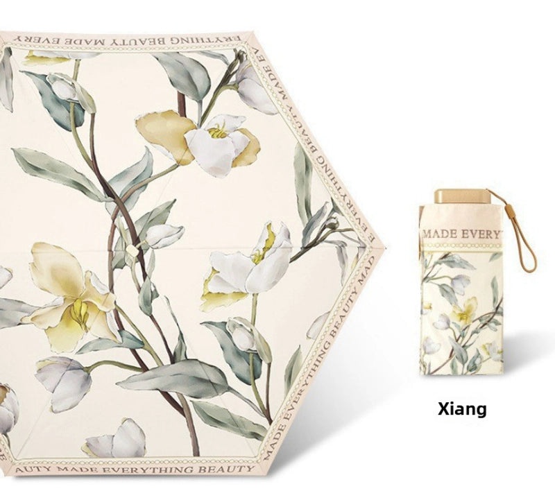 Vintage Cherry Print Folding Umbrella 60% UV Protection Dual-use Sun and Rain Shield|Sun Protection Umbrellas