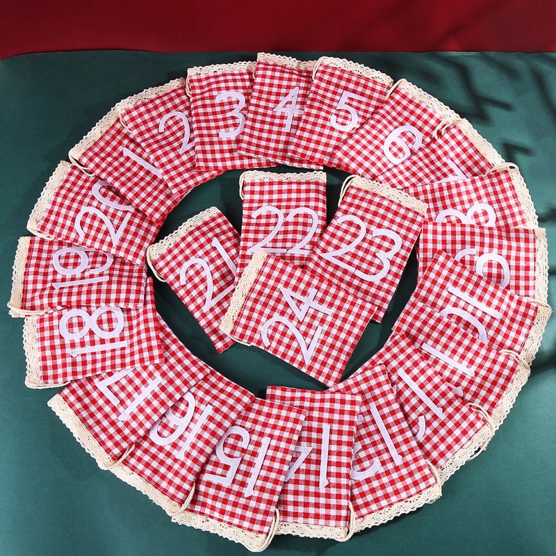 Christmas Linen Gift Bags 24 Sets with Countdown Number Pockets | Christmas Decorations