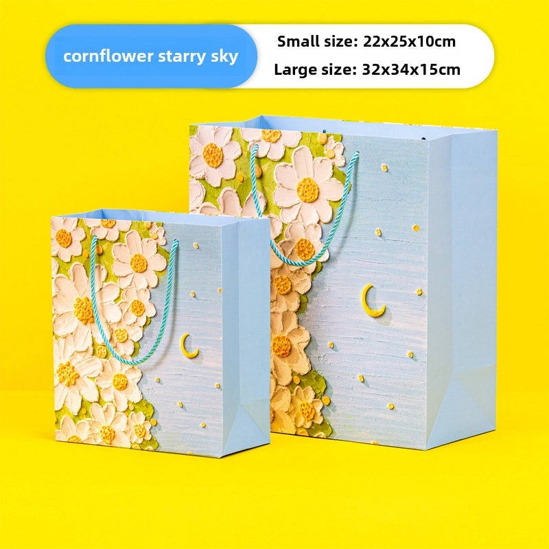 Oil Painting Kraft Paper Tote Bag Custom Gift Bag for Milk Tea Baking Takeaway Student Use|Gift Bags & Packaging