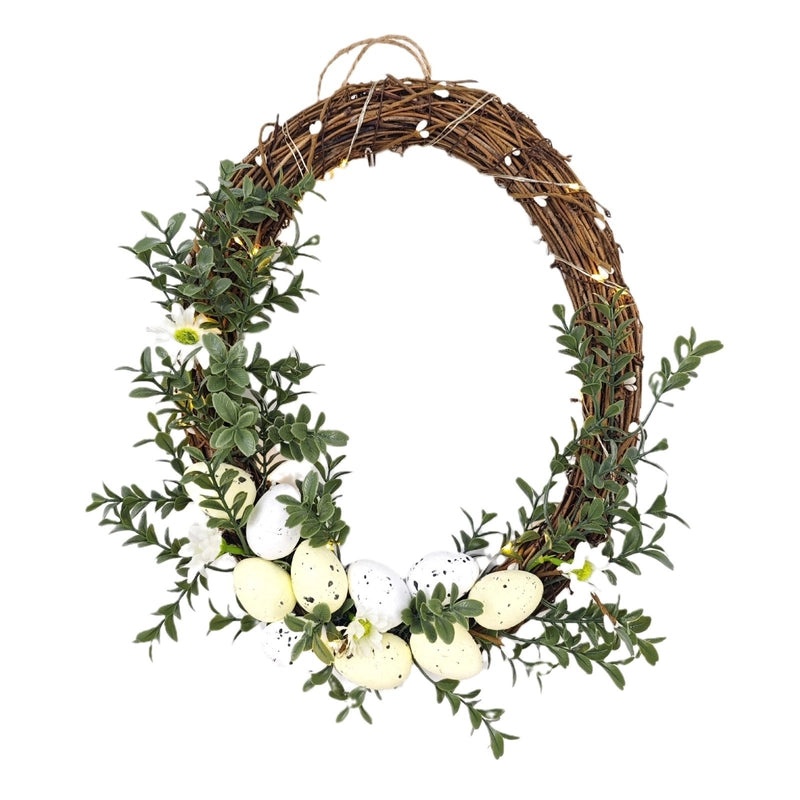 Vertical Hong Easter Wreath with Realistic Simulation Eggs and Flowers for Spring Door Hanging Decoration|Home Decor