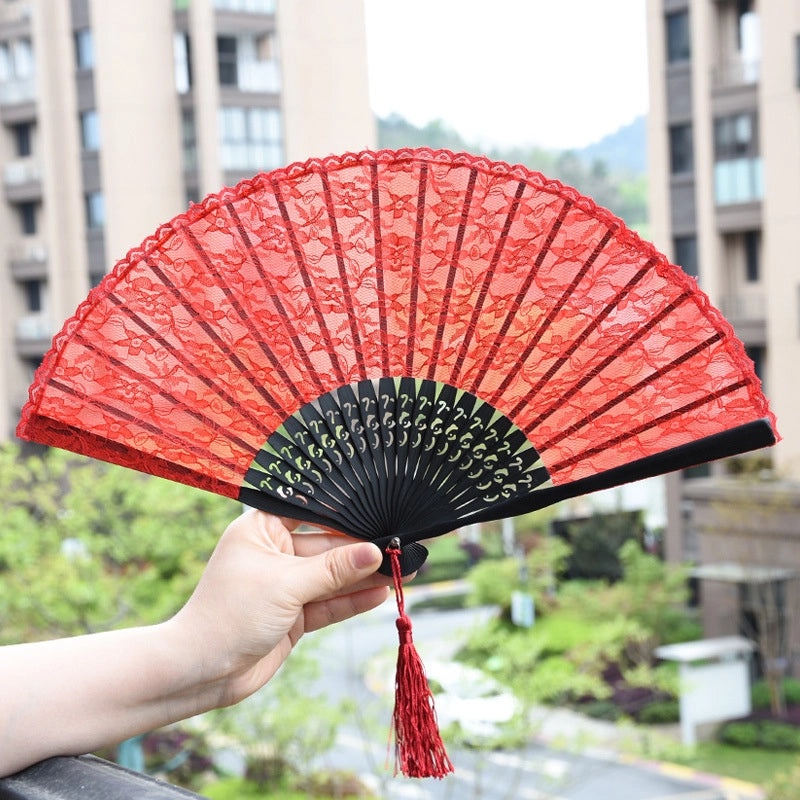 Elegant Black Lace Folding Fan with Silk & Bamboo - Classic Chinese-European Style Dance & Office Gift | Home Decor & Accessories