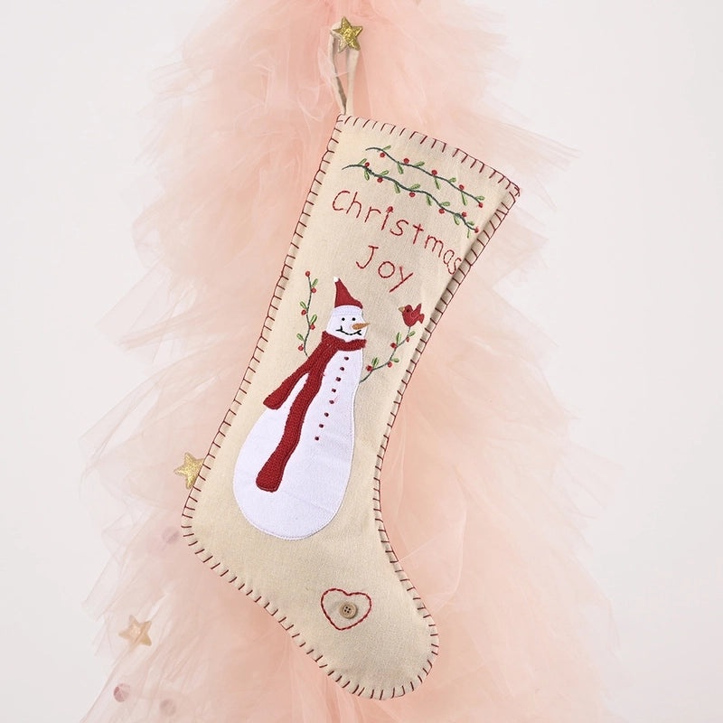 Embroidered Linen Christmas Socks Ornament with Gift Bag|Home Decor & Holiday Accessories