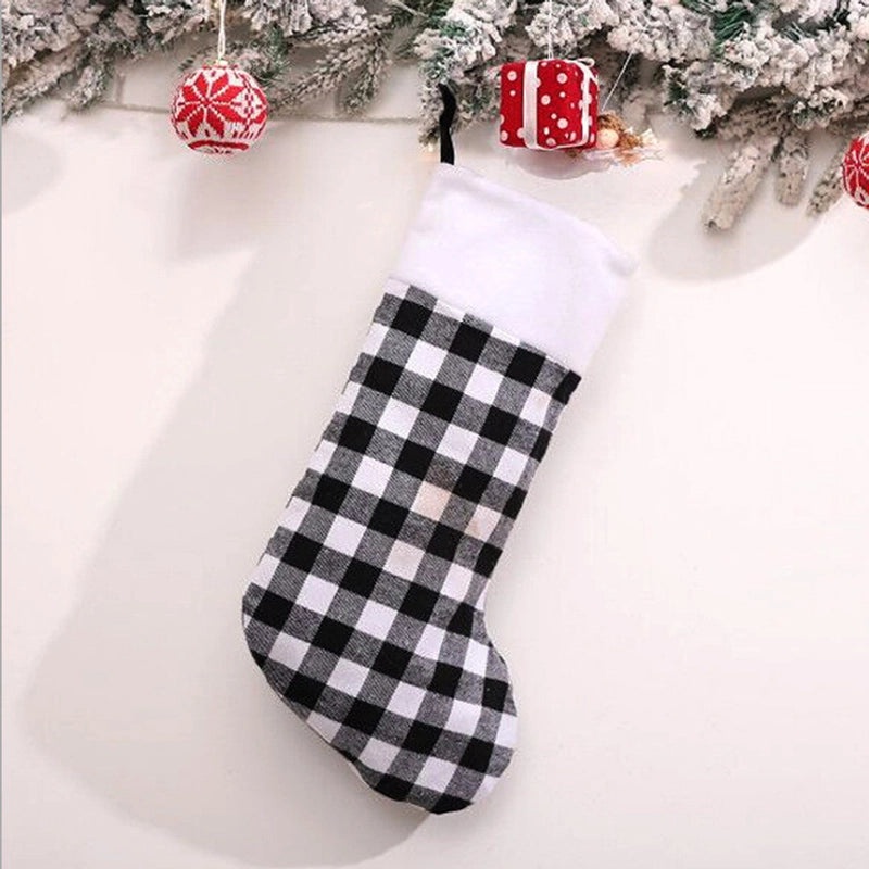 Christmas Red and Black Plaid Plush Stockings Hanging Gift Bags Candy Holders|Christmas Decorations
