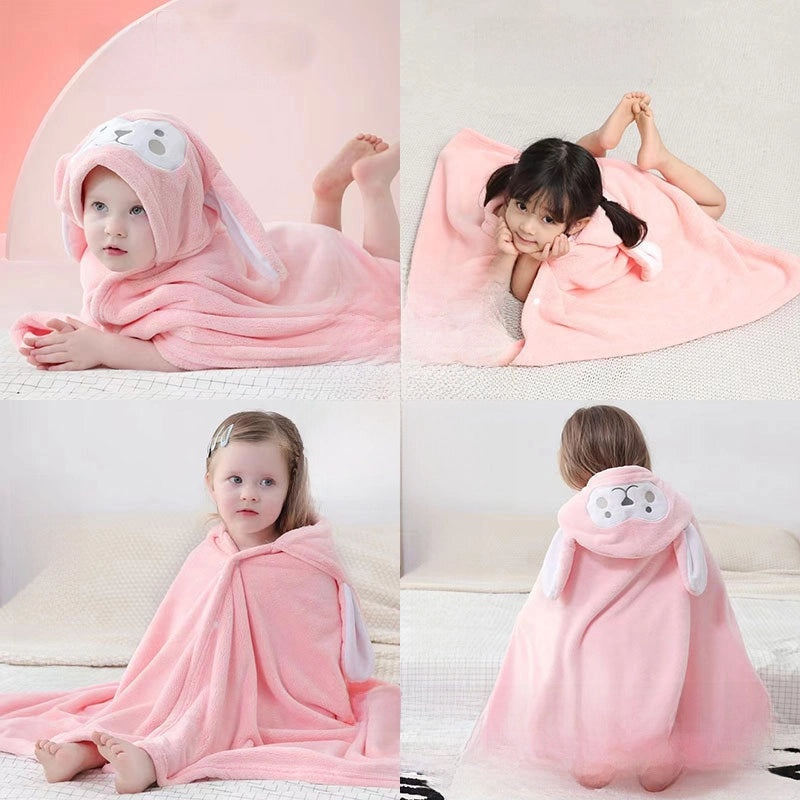 Soft Coral Fleece Kids Hooded Bathrobe Quick Dry Absorbent Baby Towel|Children's Bathrobes & Towels