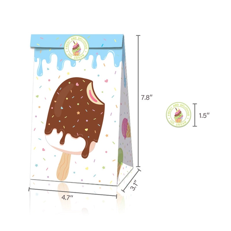 Ice Cream Party Kraft Paper Candy Bags, Oil Proof Packaging for Gift Giving | Party Supplies