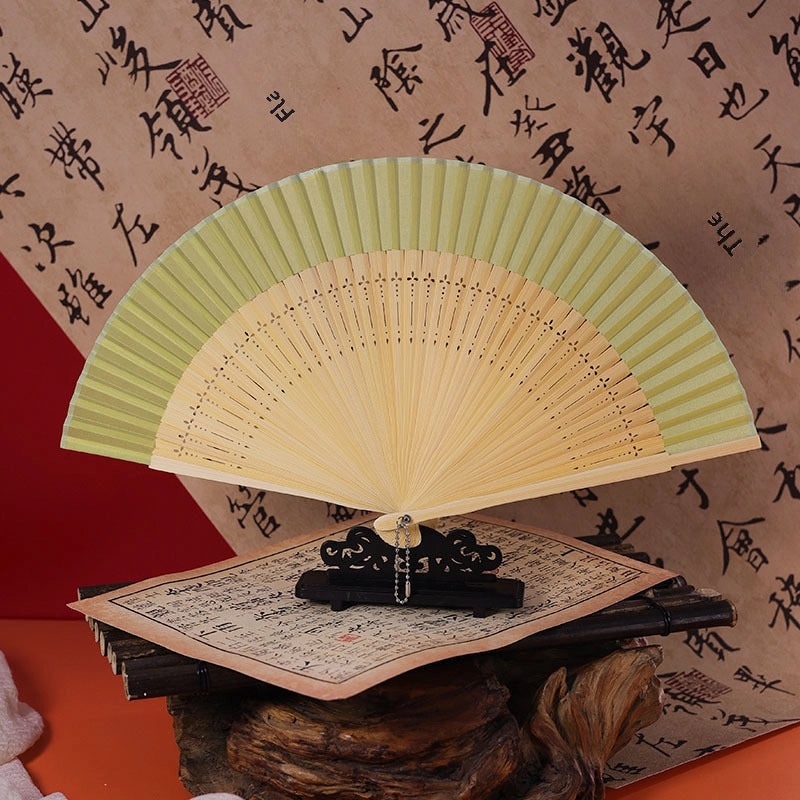 Ancient Style Summer Folding Fan Gradient Yellow Bamboo Silk Cloth Chinese Fan for Men and Women|Accessories & Jewelry