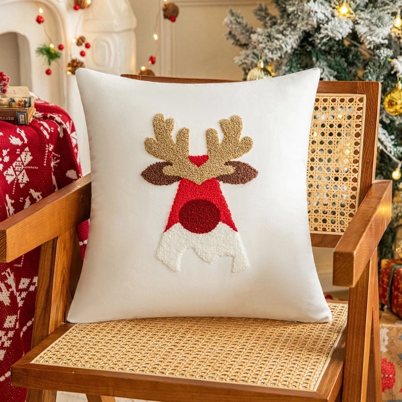 Christmas Tree Santa Elk Velvet Cotton Throw Pillow for Couch & Sofa | Home Decor Pillows