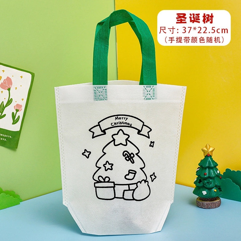 Portable Christmas Gift Bag Non-woven DIY Coloring Painting Bag for Kids | Holiday Crafts & Gift Bags