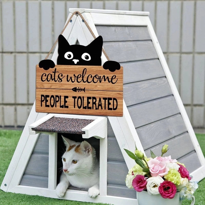 Funny Cat Welcome Sign with Kitten Footprint Wooden Board|Home Decor