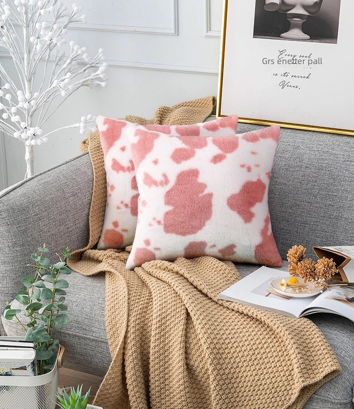Cow Print Plush Pillowcase Soft Velvet Sofa and Car Cushion Cover|Home Decor & Cushions
