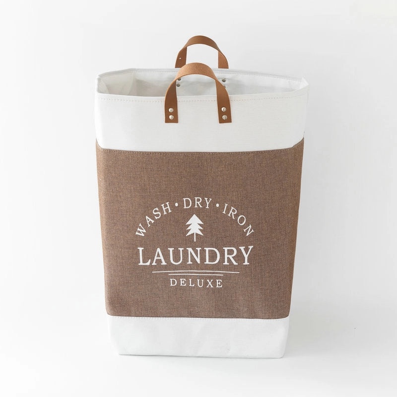Thickened PU Handle Laundry Basket Large Cotton Linen Storage Box for Clothes Toys and Sundries|Home Storage & Organization