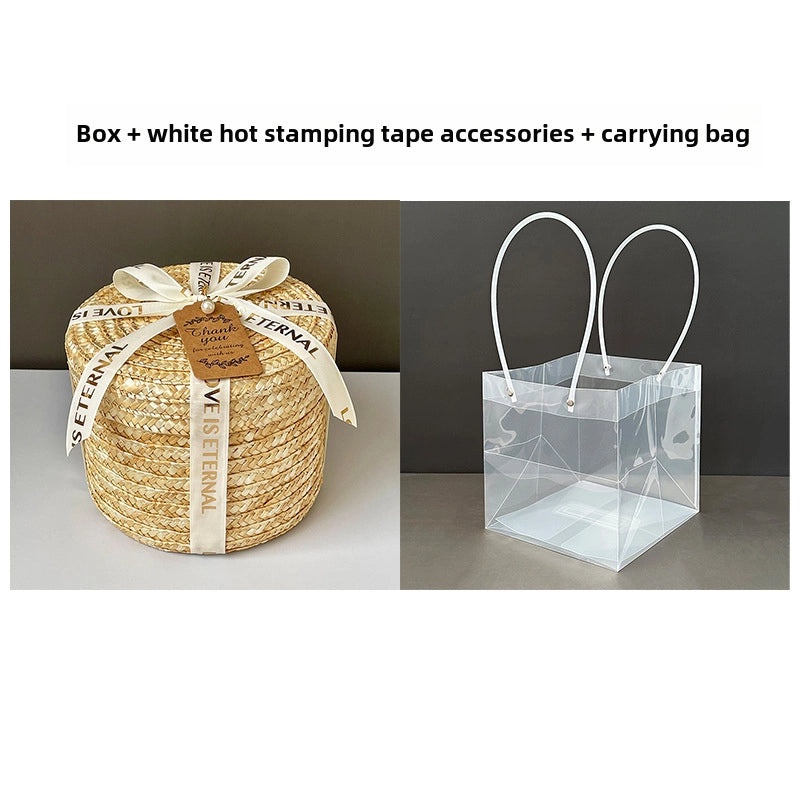 Handmade Round Straw Box with Lid | Rattan Gift Box for Wedding, Storage, Baking | Woven Hug Bucket | Home Decor Accessories|Storage Containers
