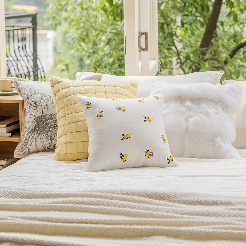 Embroidered Soft Plush Sofa Pillowcase Modern Minimalist Bedside Cushion Lumbar Support|Home Decor Pillows