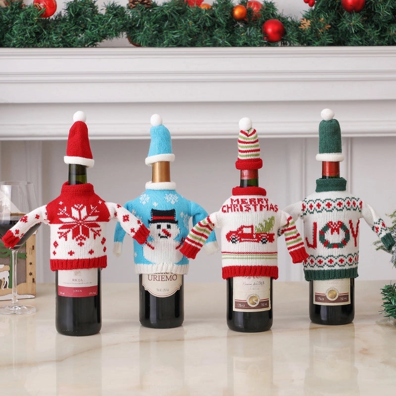 Christmas Cartoon Letter Acrylic Knitted Bottle Cover Indoor Festival Decoration|Home Decor & Holiday Accessories