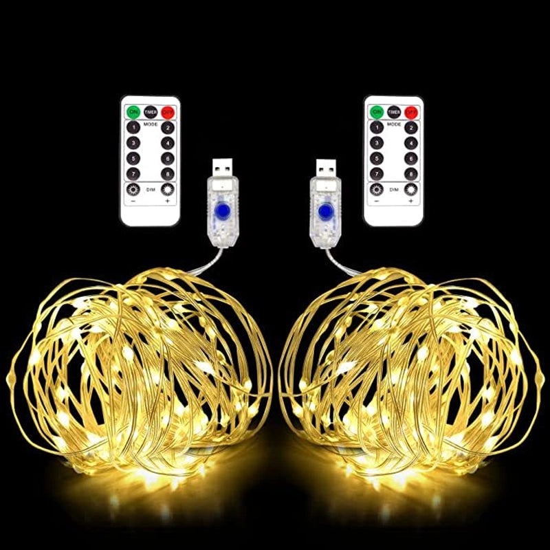 USB Waterproof LED Light String with 8 Functions, Remote Control, Copper & Leather Wire, Battery Box | Home Decor & Lighting