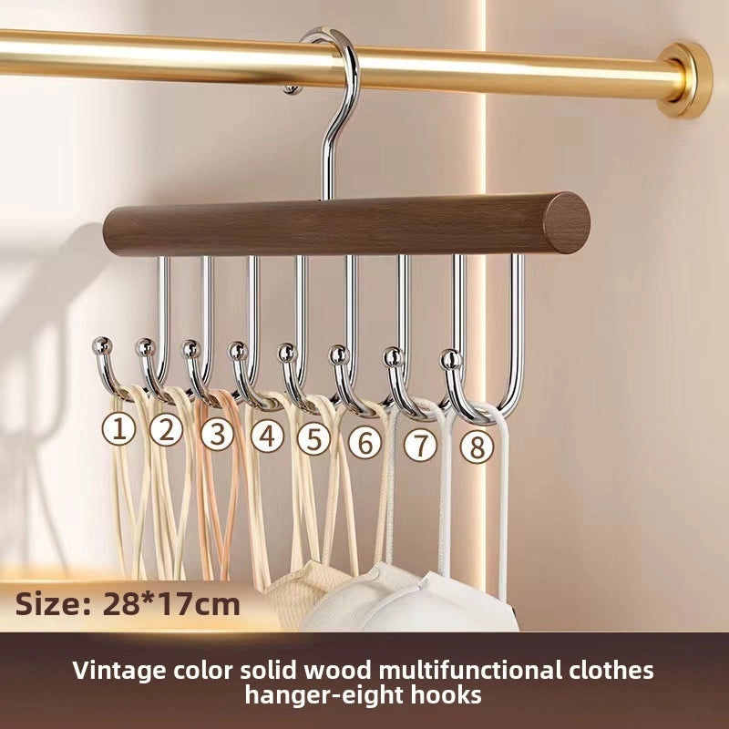 Multi-functional Solid Wood Clothes Hanger with Hooks for Underwear, Vests, Ties | Home Storage & Organization