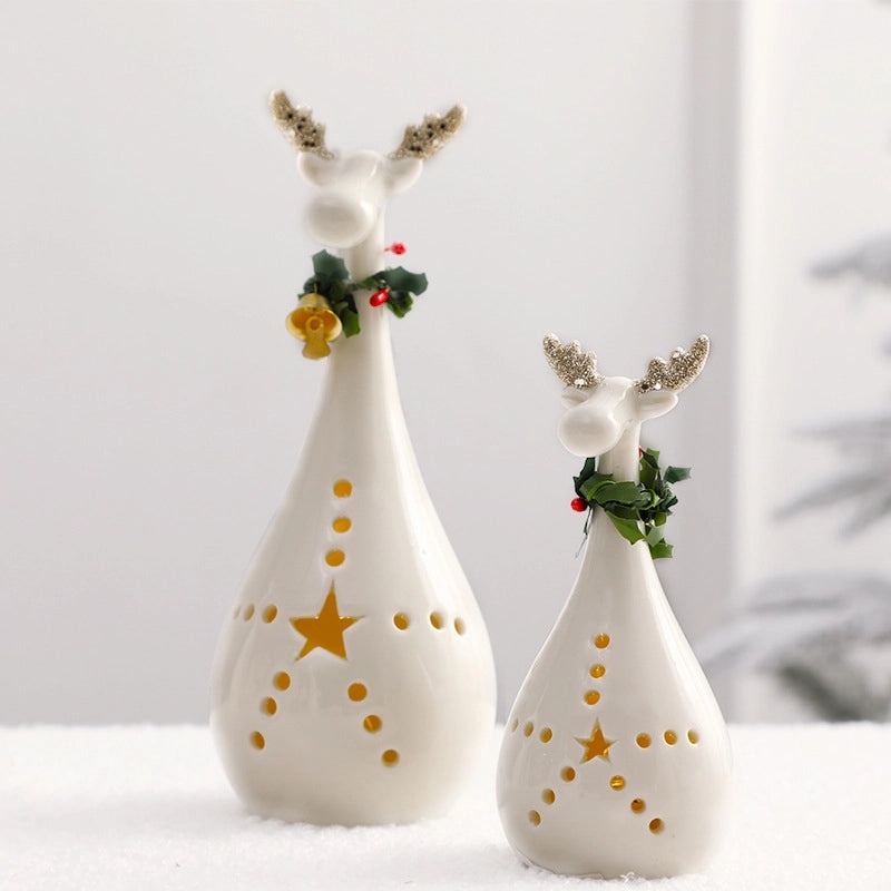 Festive Christmas Ceramic Figurines Solid Color Holiday Decorations|Home Decor