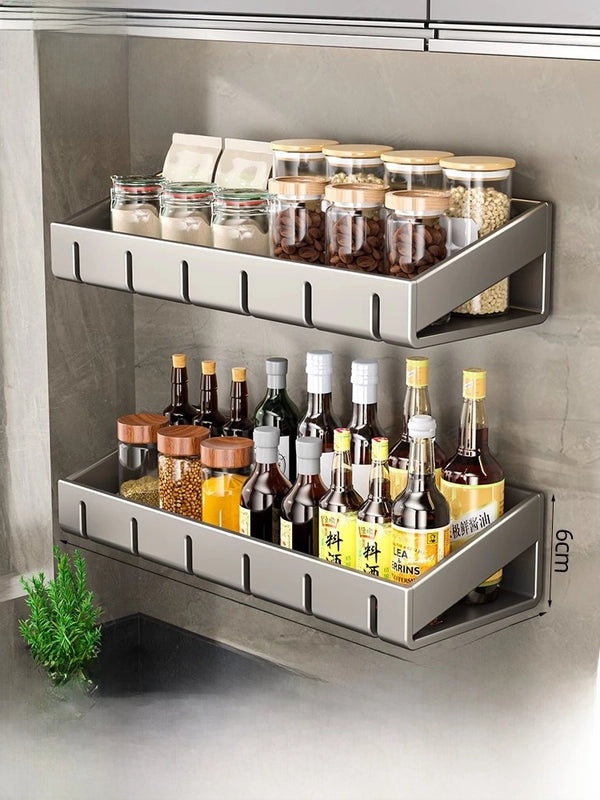 Punch-free Wall-mounted Kitchen Storage Rack Gray Seasoning Holder Space-saving Organizer|Kitchen Storage
