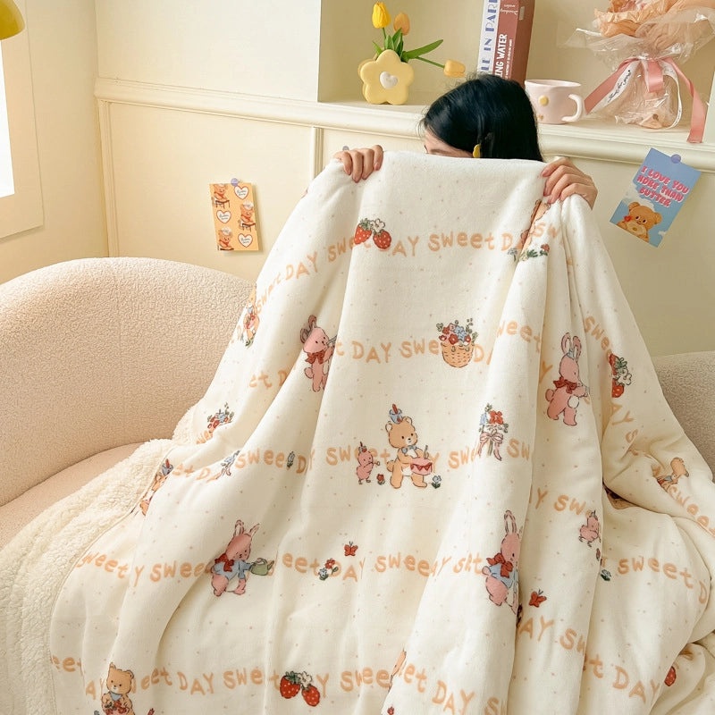 Cozy Heart-Shaped Animal Print Milk Fiber Blanket for Bedding | Home Textiles & Bedding