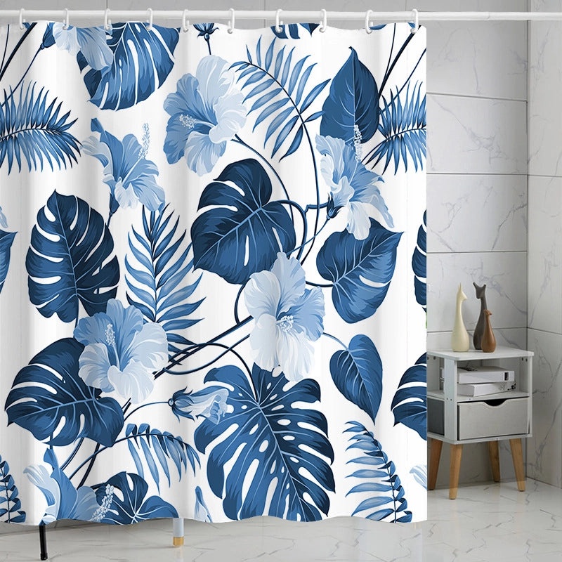 Waterproof Tropical Jungle Leaf Shower Curtain with Hooks 3D Printed Polyester for Bathroom|Shower Curtains & Accessories
