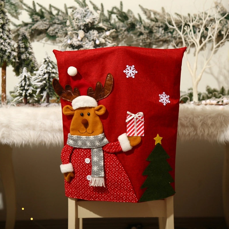 Christmas Nordic Cute Santa Snowman Elk Nonwoven Plush Chair Cover Linen Party Decor|Home & Living